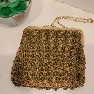 Italian Beaded Intricately Woven Purse Made in Italy Green Gold